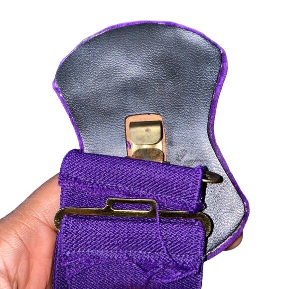 Prestige Vintage Elastic Studded Embellished Belt Purple  length 27", width 2" - Picture 6 of 8